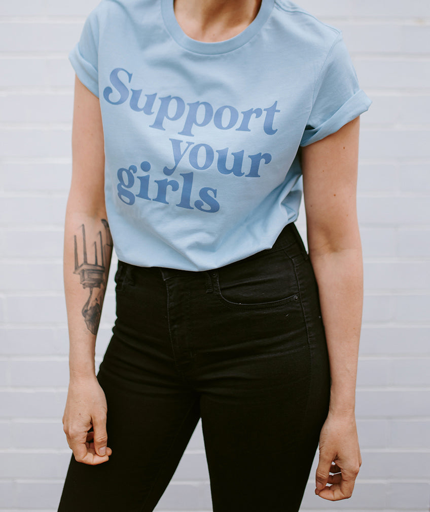 Support Your Girls Tee - Pale Blue/Stone